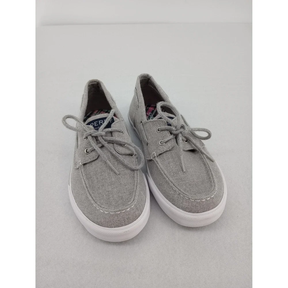 Sperry Boat Shoes Girls 3M Grey Silver Glitter Canvas Memory Foam